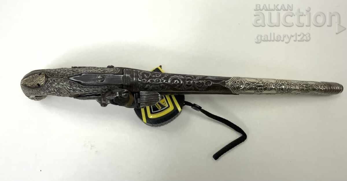 Revival flintlock pistol, silver, engraved inlays - 5 Revival flintlock pistol, silver, engraved inlays - 5