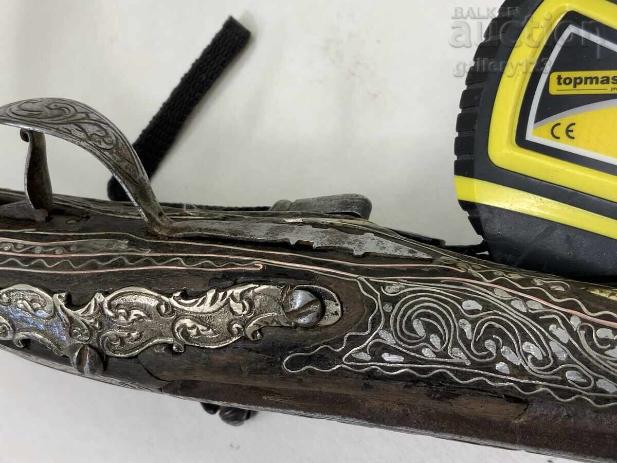 Revival flintlock pistol, silver, engraved inlays - 11 Revival flintlock pistol, silver, engraved inlays - 11