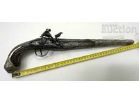 Revival flintlock pistol, silver, engraved inlays