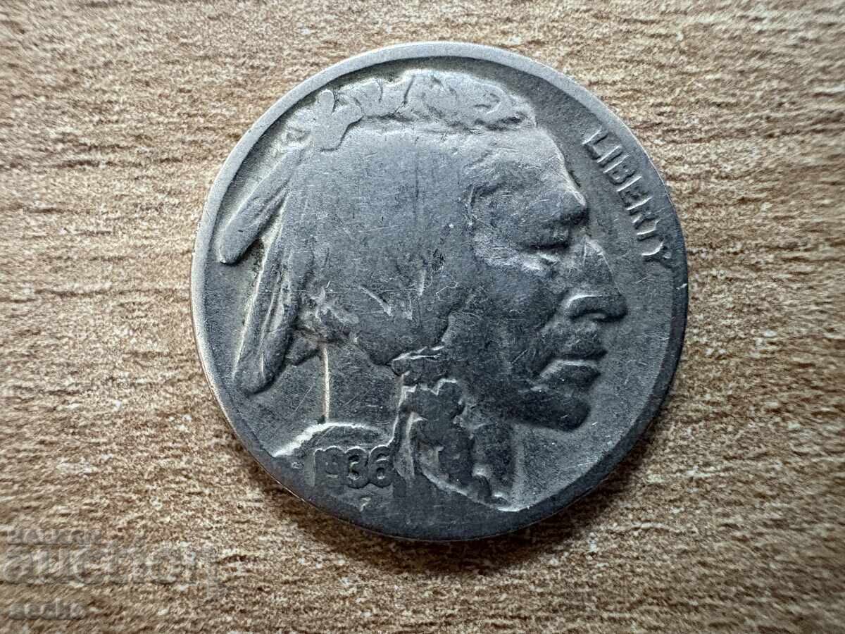 САЩ - 5 цента (1936) с цена 2.00 лв. | € 1.02