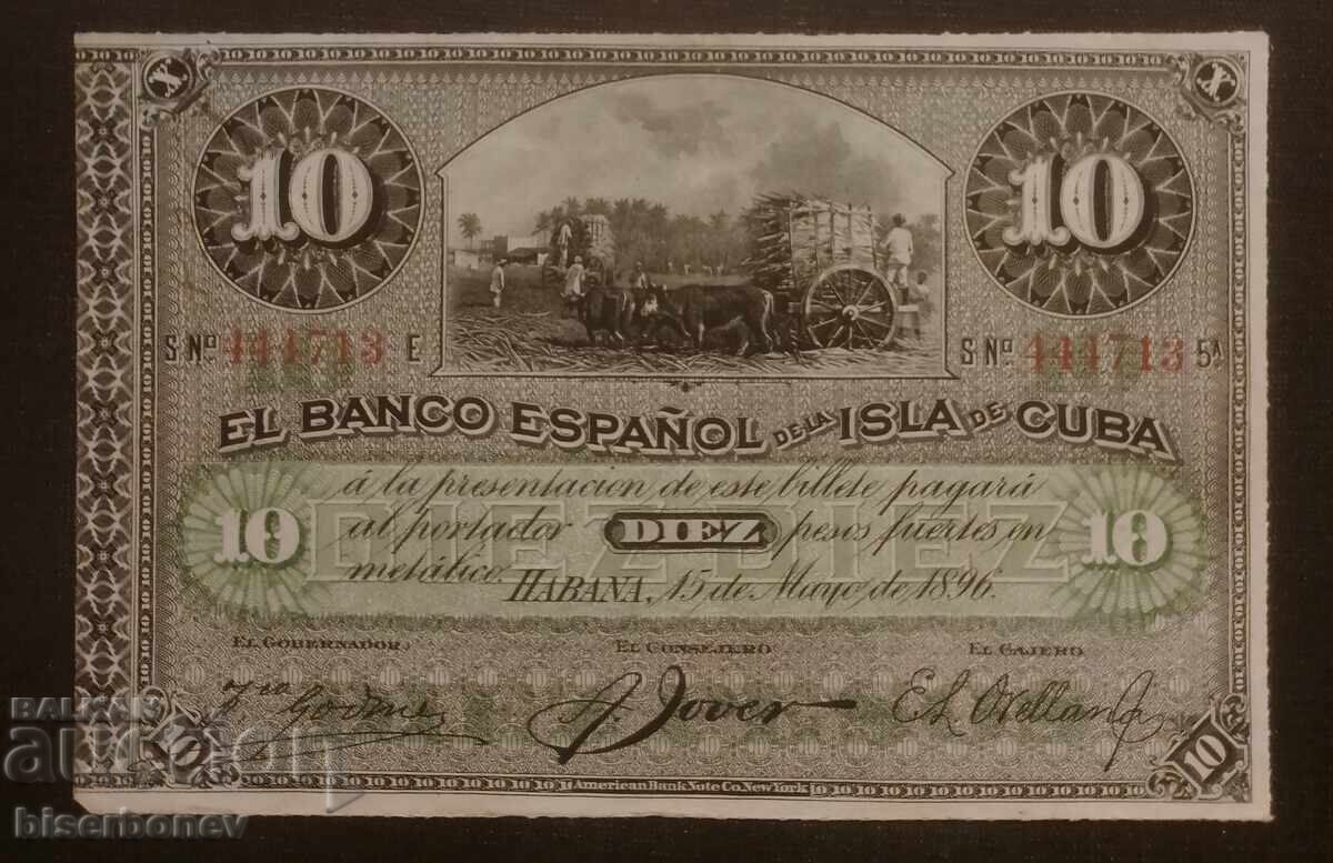 Cuba, Cuba, 10 pesos 1896, 10 pesos, XF/aUNC