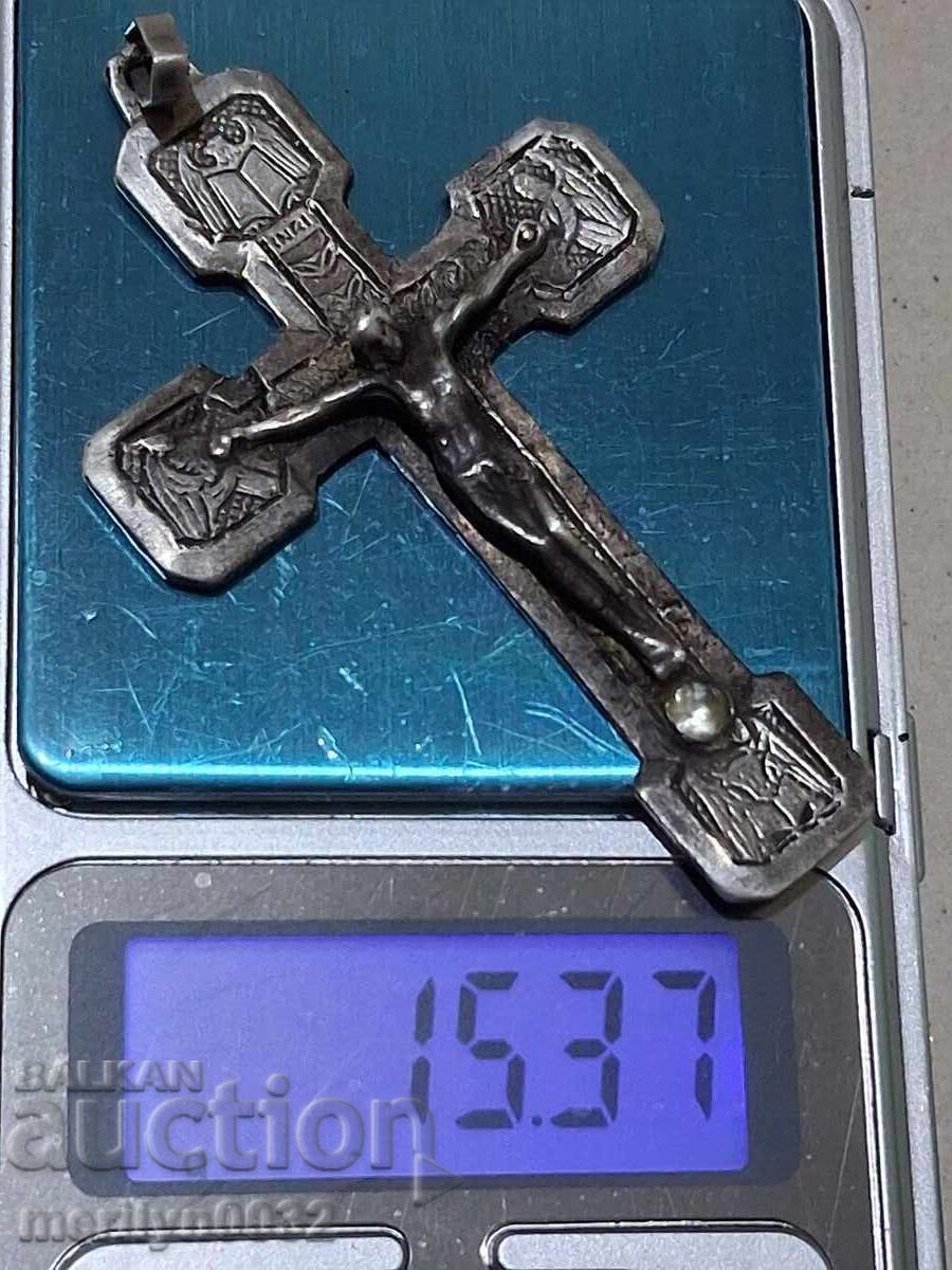 Cruce veche de gât argint cruce medalioane bijuterii - 7