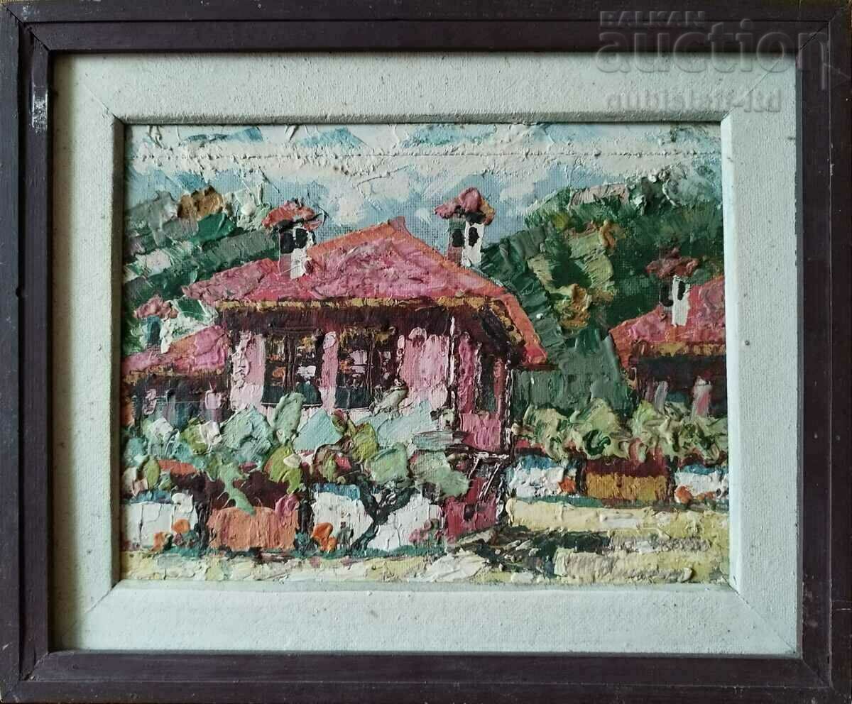 Картина, стара къща в Карлово, худ. Д. Пачов (1936-2010)