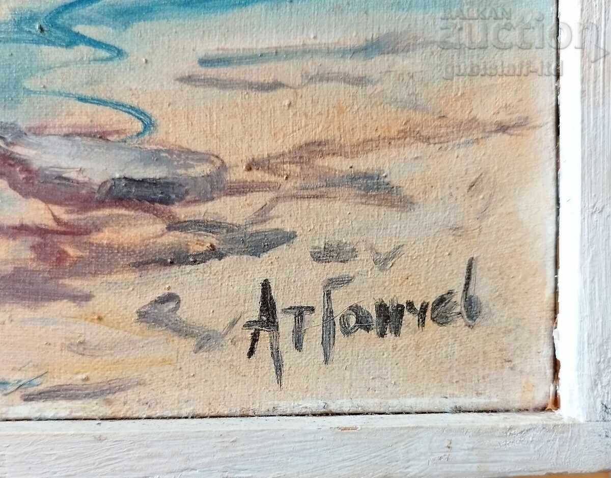 Аукцион Картина "Бургаското пристанище", худ. Ат. Ганчев, 1980-те г.