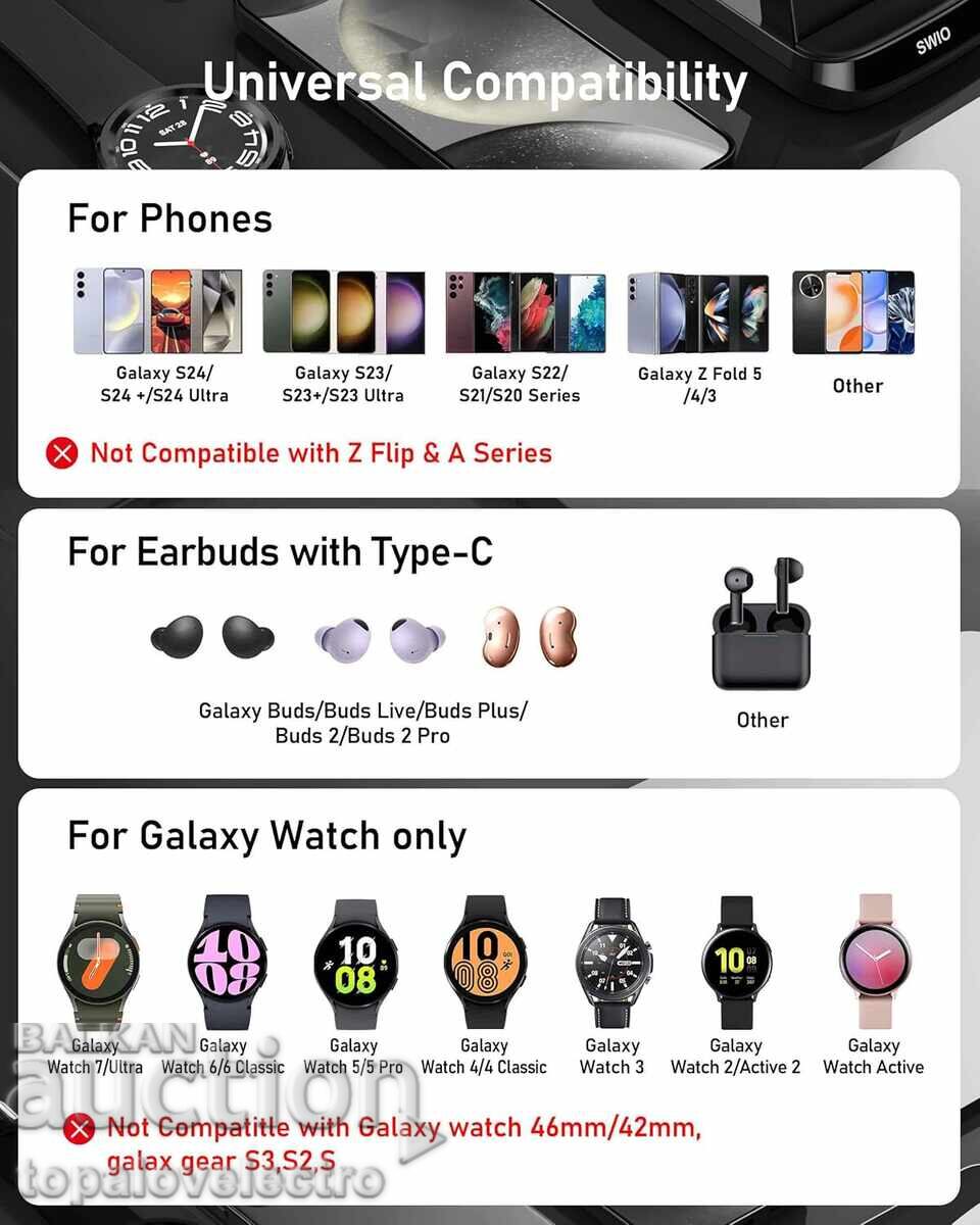 NEW! Wireless Charger for Phone, Headphones, Watch for Samsung with price 24.00 BGN | € 12.27