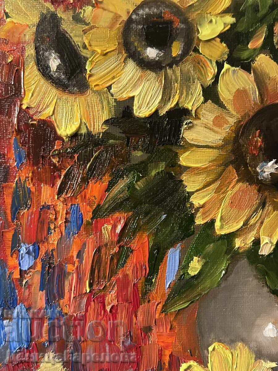 Auction  Denitsa Garelova Oil Painting 30/40 "Sunflowers"