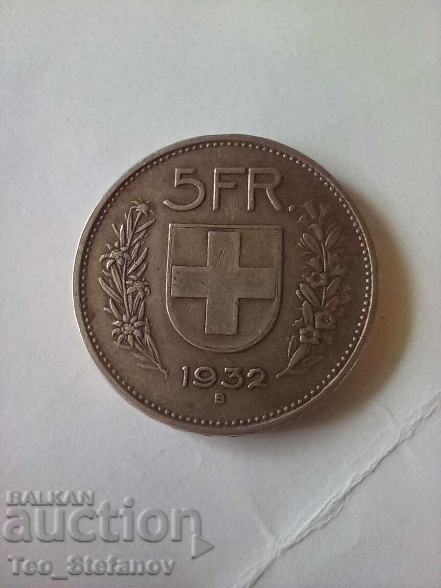 5 φράγκα 1932 Ελβετία ασήμι