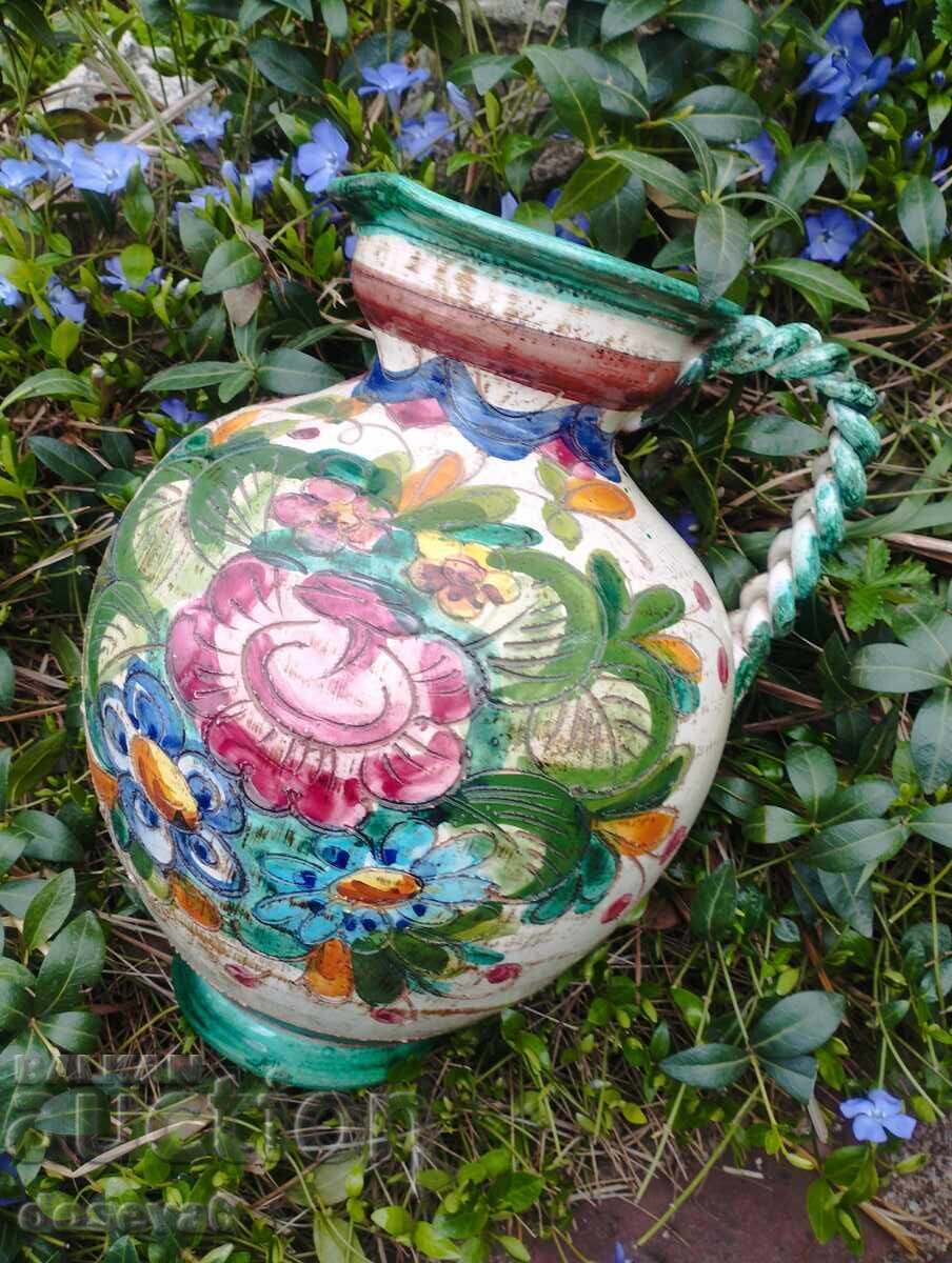 Strofa/vază italiană din teracotă majolică pictată manual Strofa/vază italiană din teracotă majolică pictată manual