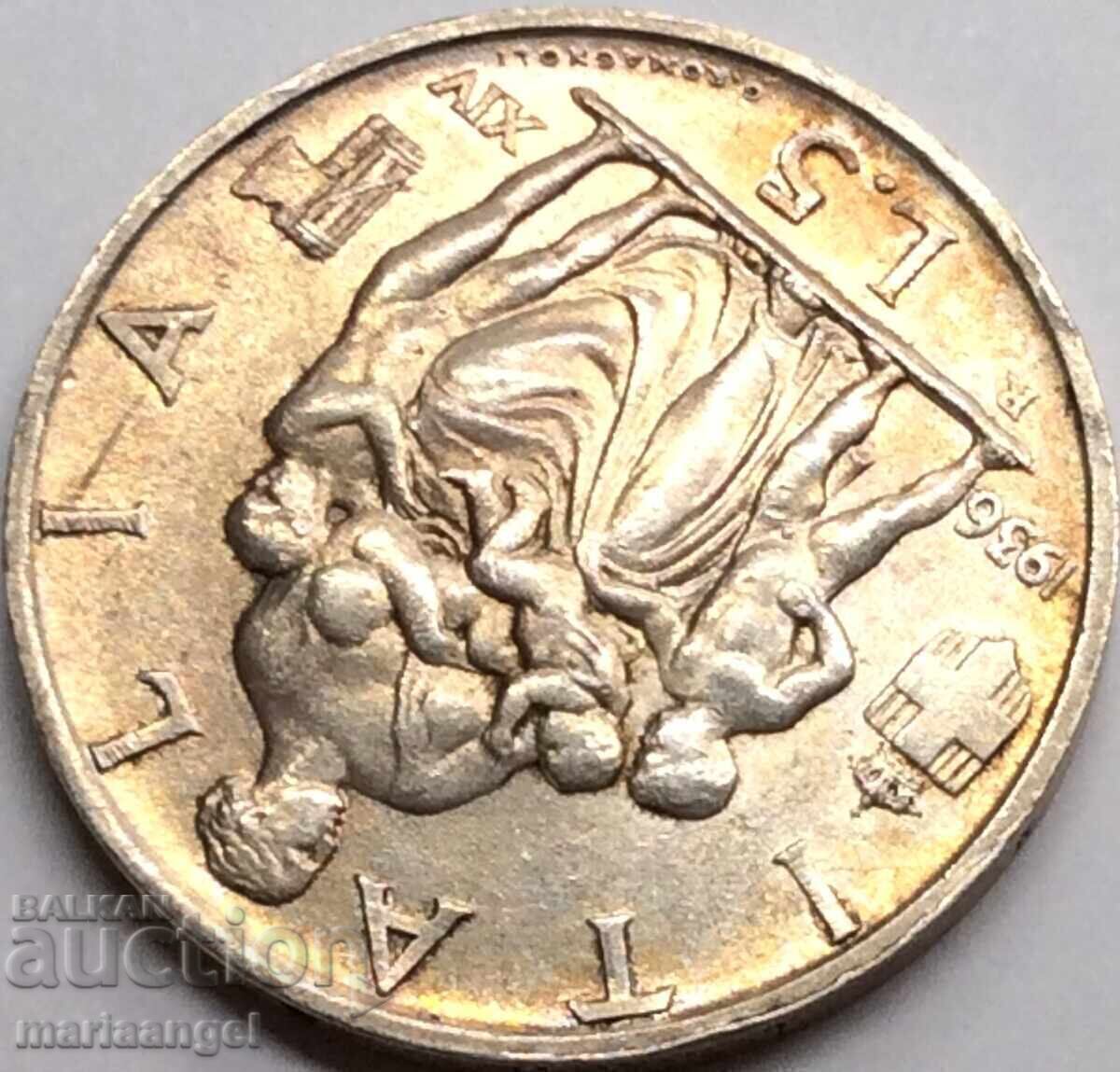 5 Lire 1936 Italia Argint UNC Aur Patină - 5