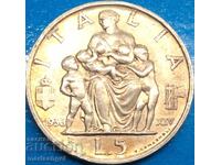 5 Lira 1936 Italy Silver UNC Gold Patina