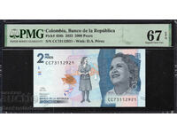 Colombia 2000 Pesos 2022 Pick 458h PMG 67 EPQ