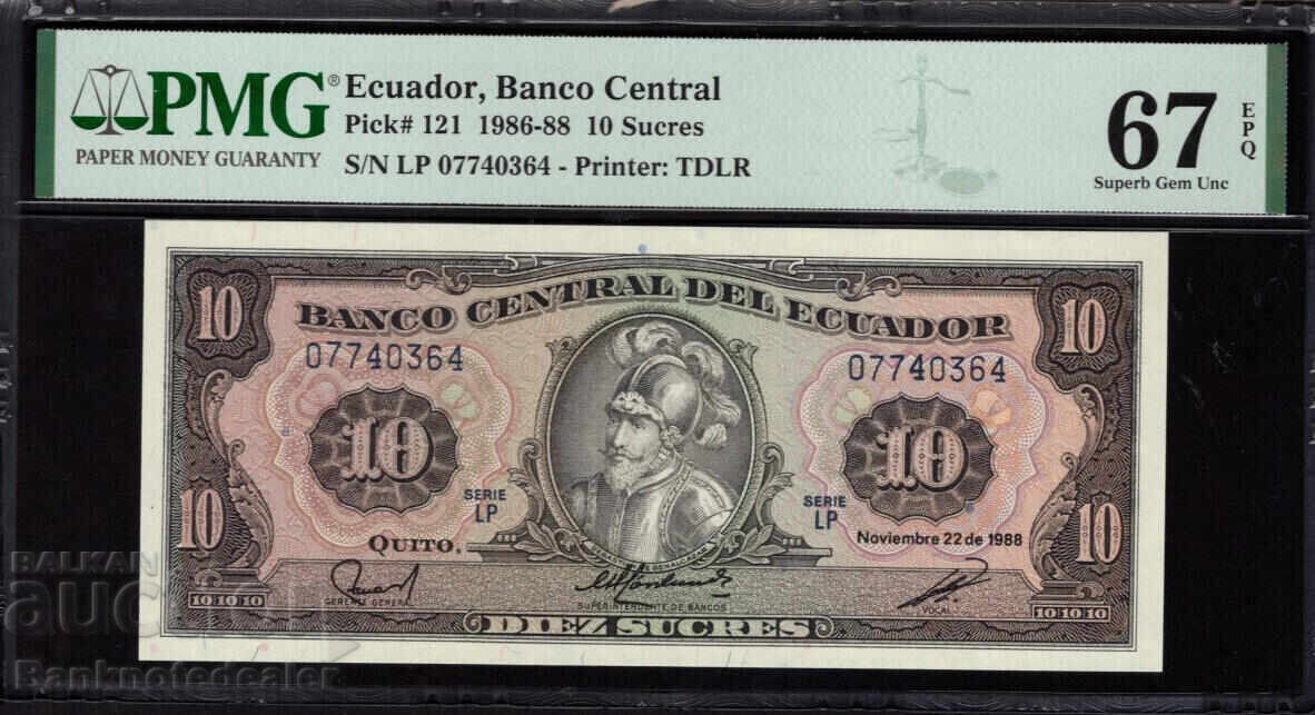 Ecuador 10 Sucres 1986 Pick 121 PMG 67 EPQ Ref 0364 Uncirculated