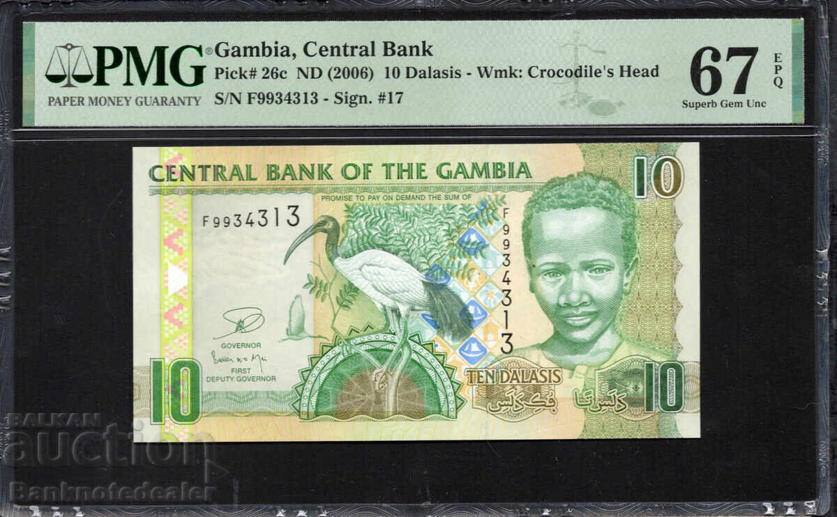Gambia 10 Dalasis 2006 Pick 26c PMG 67 EPQ Ref 4316 Unc