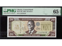 Liberia 20 Dolari 2003 Pick 28a PMG 65 EPQ Ref 3819 Unc