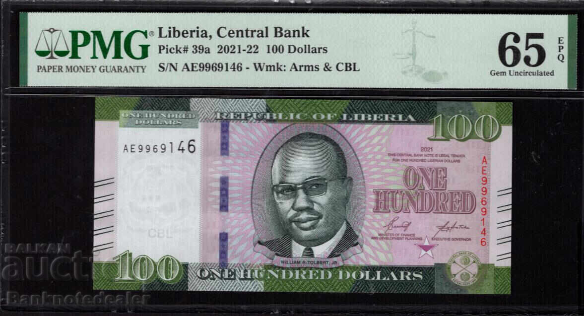 Liberia 100 Dolari 2021 Pick 39a PMG 65 EPQ Ref 9146 Unc
