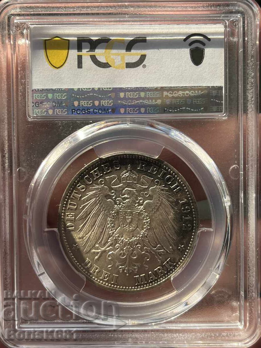 Γερμανία 3 μάρκα 1912 MS63 PCGS με τιμή 390.00 BGN | € 199.40