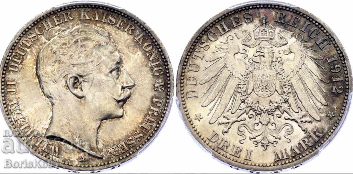 Δημοπρασία Γερμανία 3 μάρκα 1912 MS63 PCGS