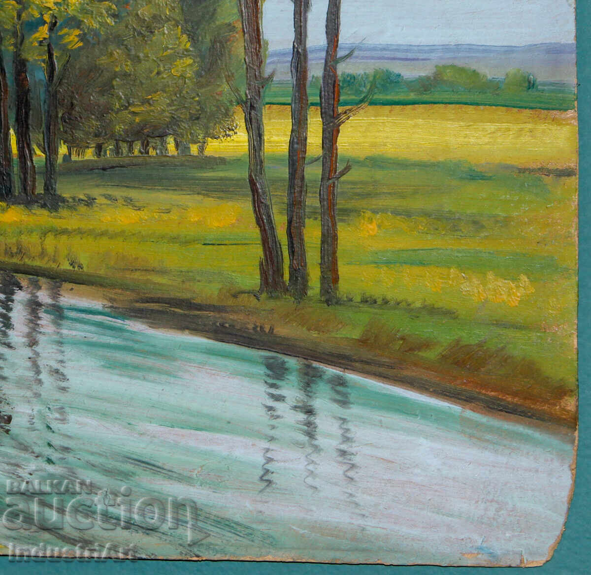 Παλιός ελαιογραφία, ανοιξιάτικο ποτάμι, τοπίο - 5