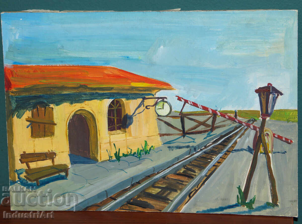 Δημοπρασία Πίνακας γκουάς αγροτικός σταθμός τοπίο Δημοπρασία Πίνακας γκουάς αγροτικός σταθμός τοπίο