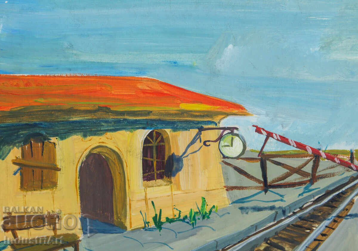 Παράδοση Πίνακας γκουάς αγροτικός σταθμός τοπίο Παράδοση Πίνακας γκουάς αγροτικός σταθμός τοπίο