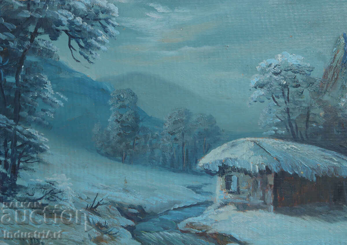 Livrarea Tablou vechi, ulei pe pânză, peisaj de iarnă