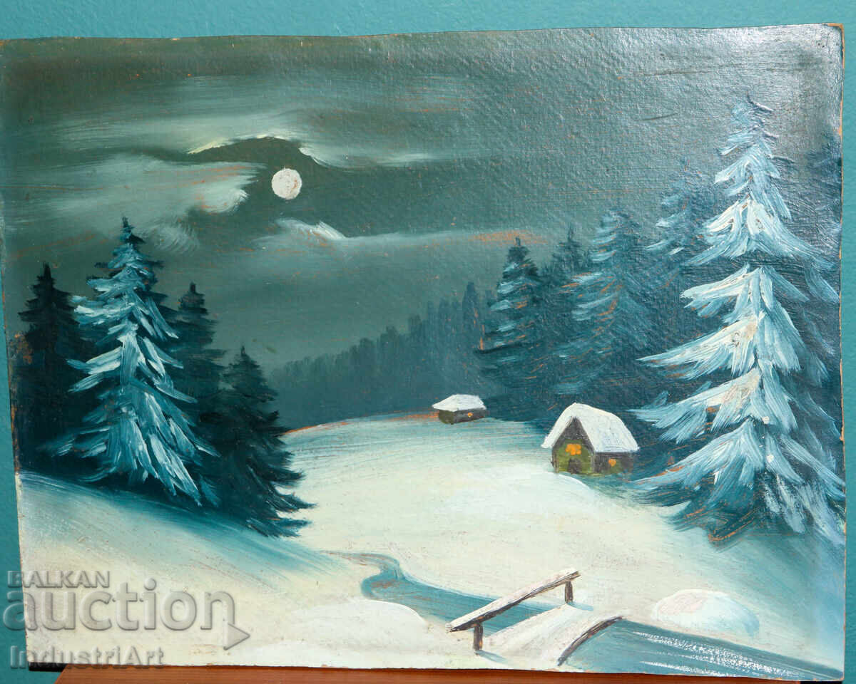 Стара картина маслени бои зимен пейзаж с цена 210.00 лв. | € 107.37 Стара картина маслени бои зимен пейзаж с цена 210.00 лв. | € 107.37