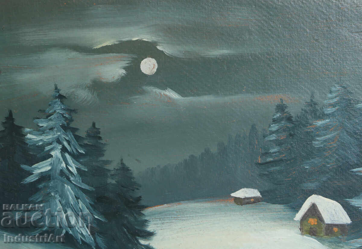 Доставка на Стара картина маслени бои зимен пейзаж Доставка на Стара картина маслени бои зимен пейзаж