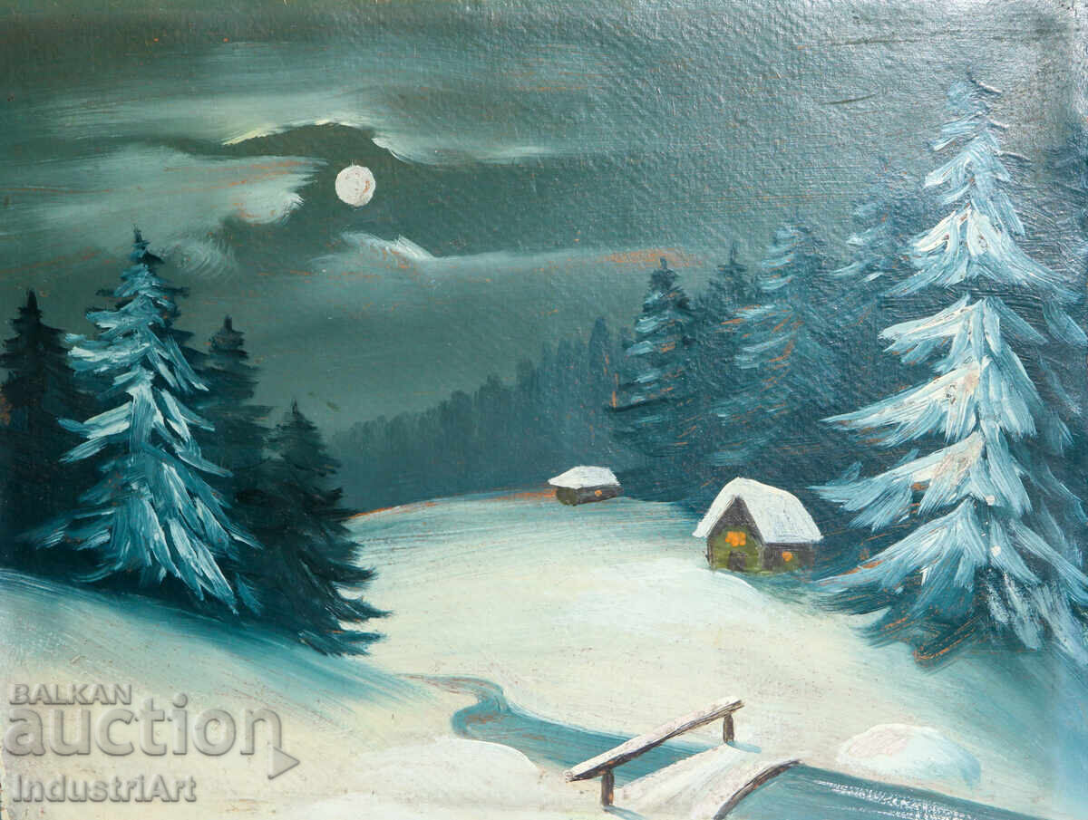 Стара картина маслени бои зимен пейзаж Стара картина маслени бои зимен пейзаж