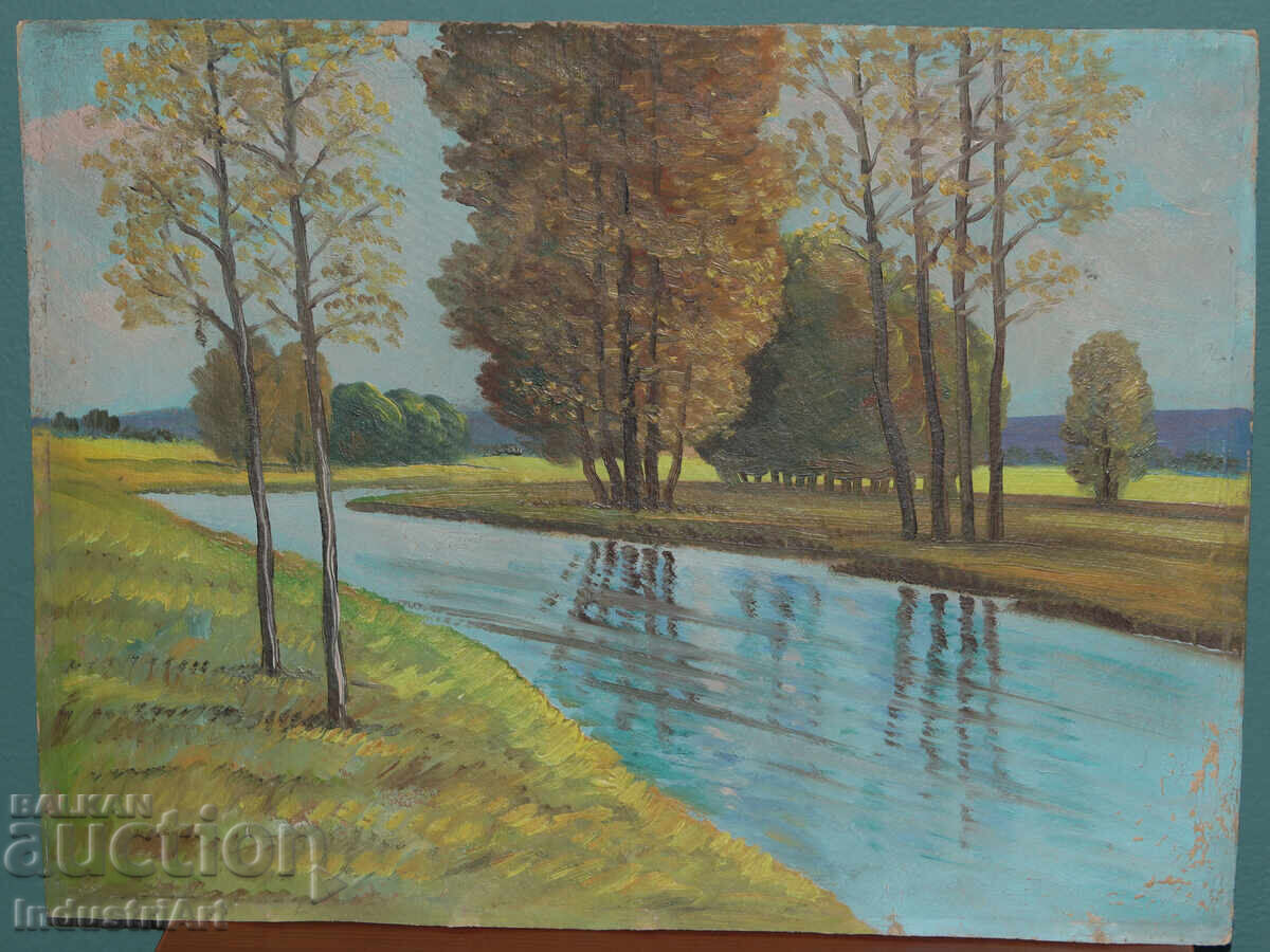 Δημοπρασία Παλιός ελαιογραφία, ανοιξιάτικο ποτάμι, τοπίο