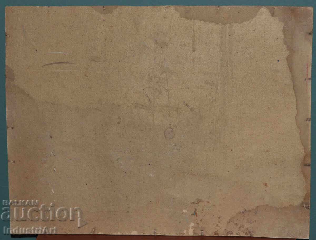 Παλιός ελαιογραφία, ανοιξιάτικο ποτάμι, τοπίο - 7