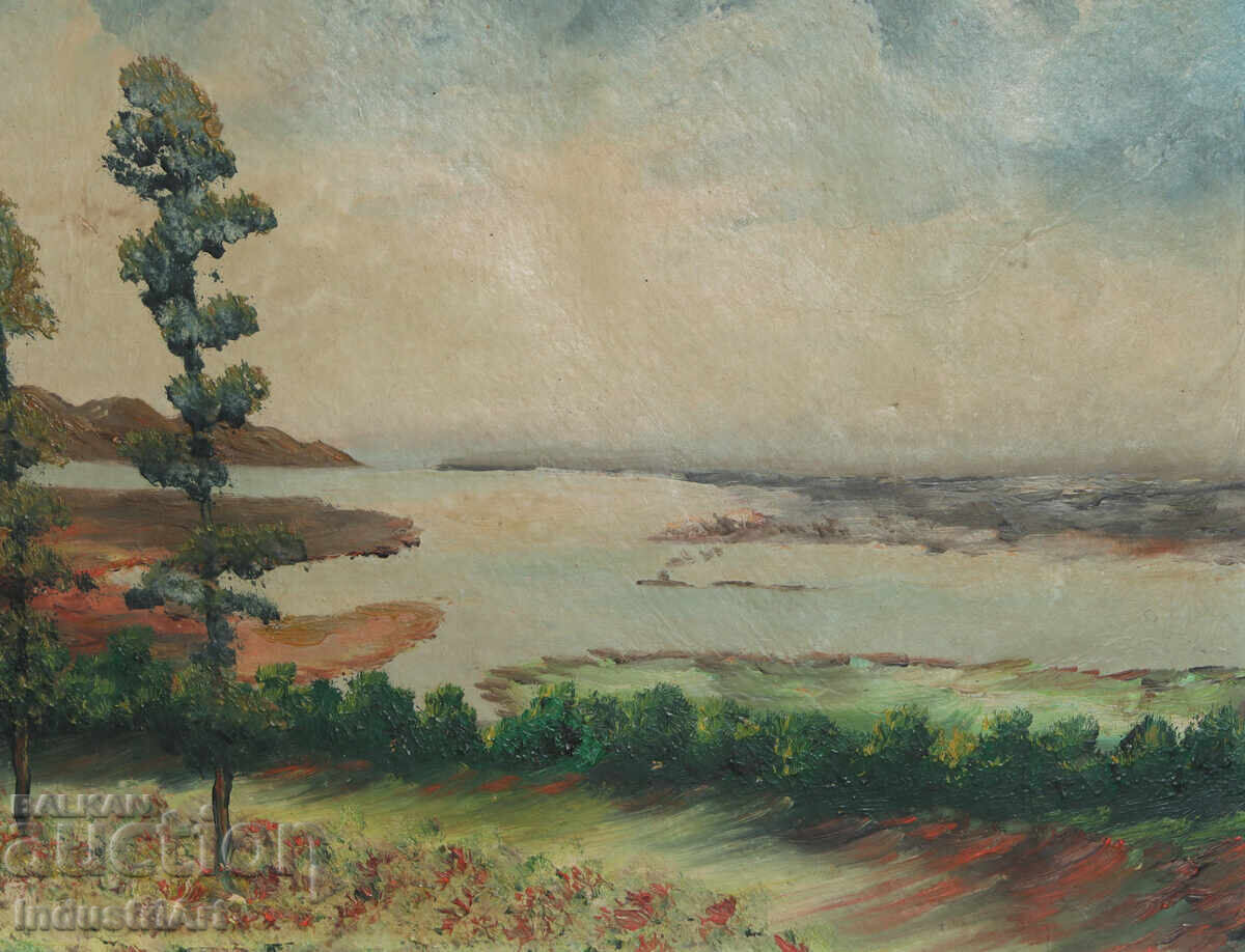 Old oil painting, river landscape - 5