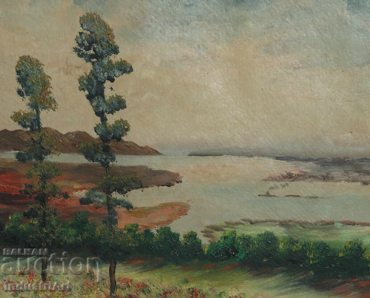 Old oil painting, river landscape - 6