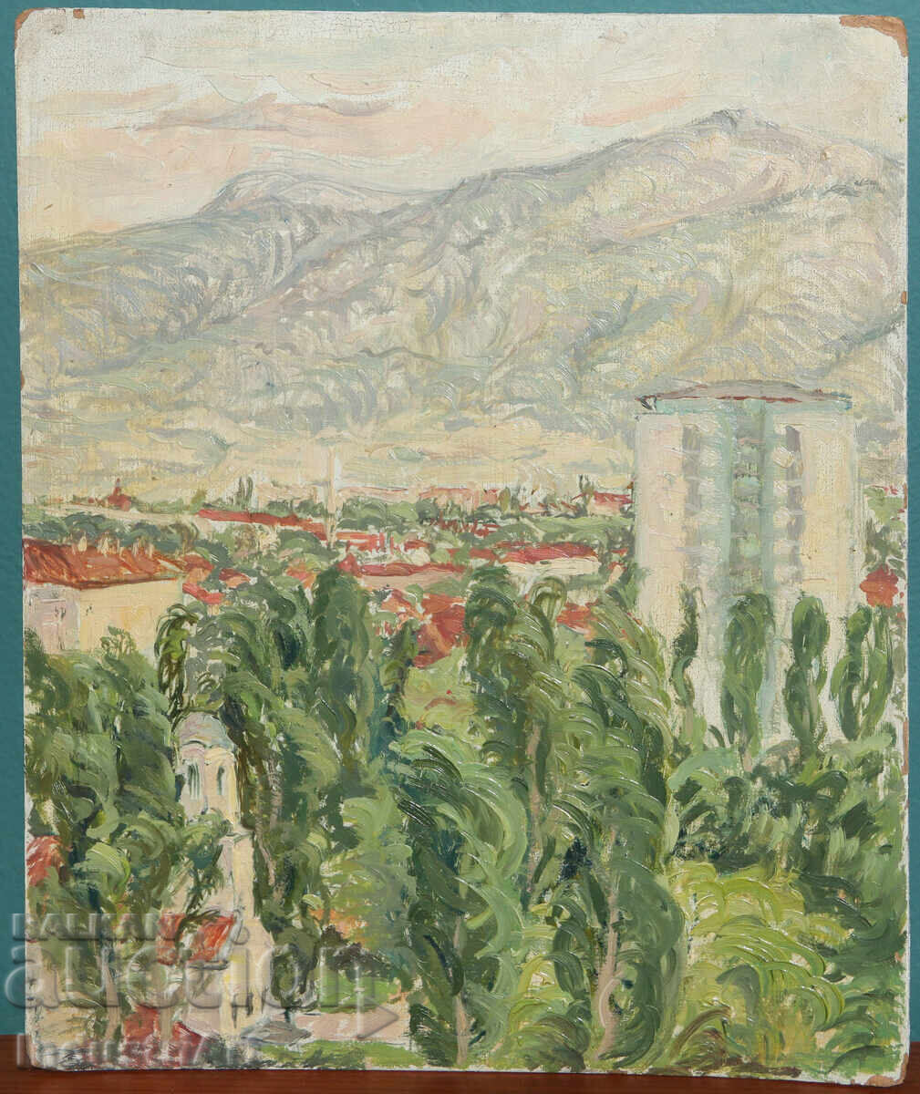 Μέσα του 20ου αιώνα ελαιογραφία αστικό τοπίο με τιμή 200.00 BGN | € 102.26