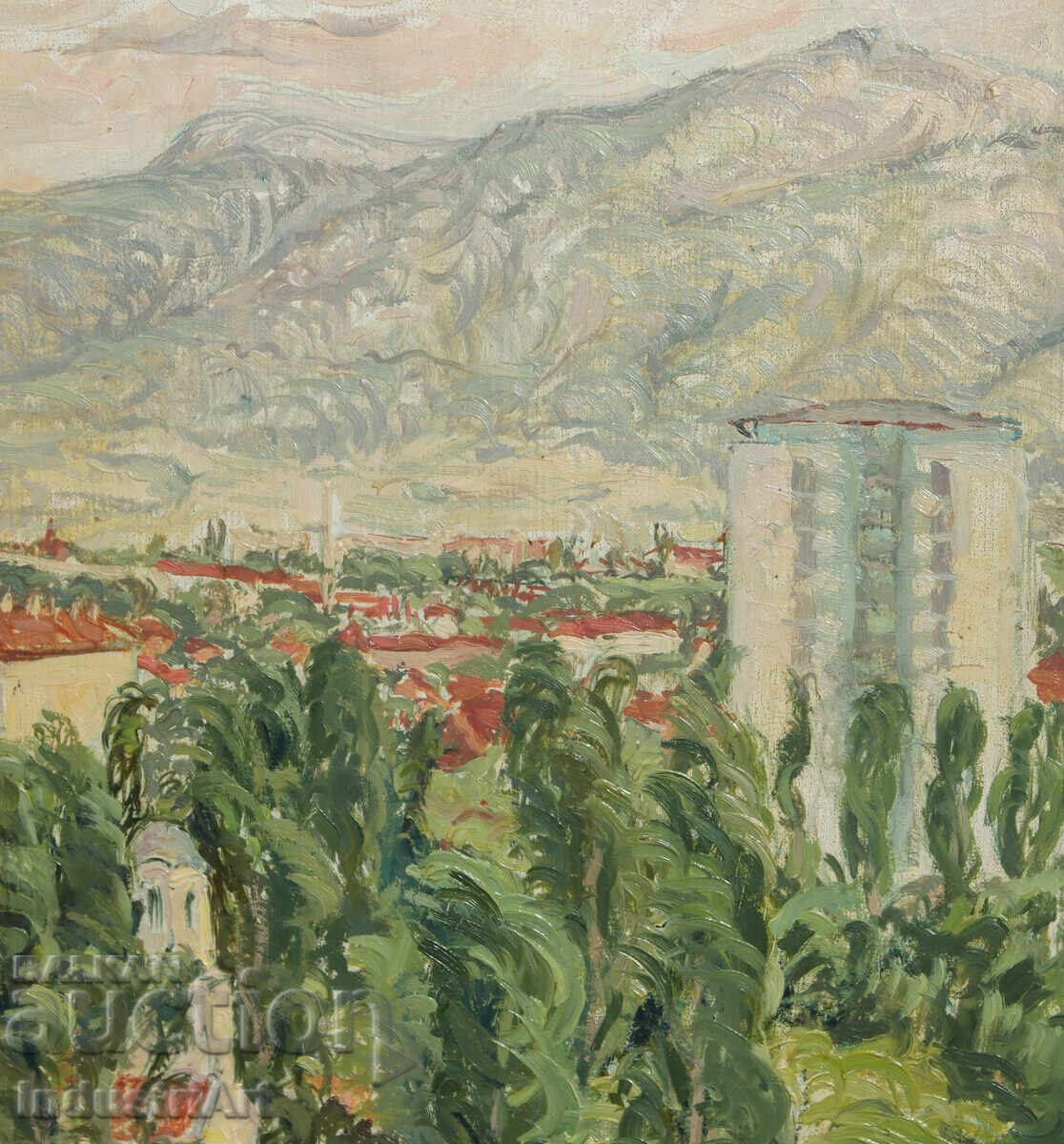 Παράδοση Μέσα του 20ου αιώνα ελαιογραφία αστικό τοπίο