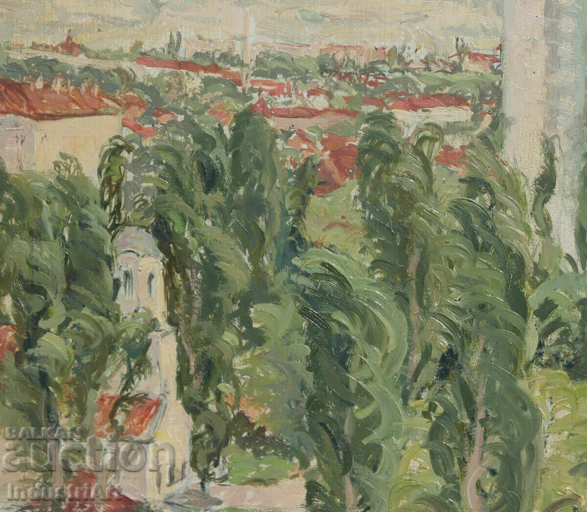 Μέσα του 20ου αιώνα ελαιογραφία αστικό τοπίο - 5
