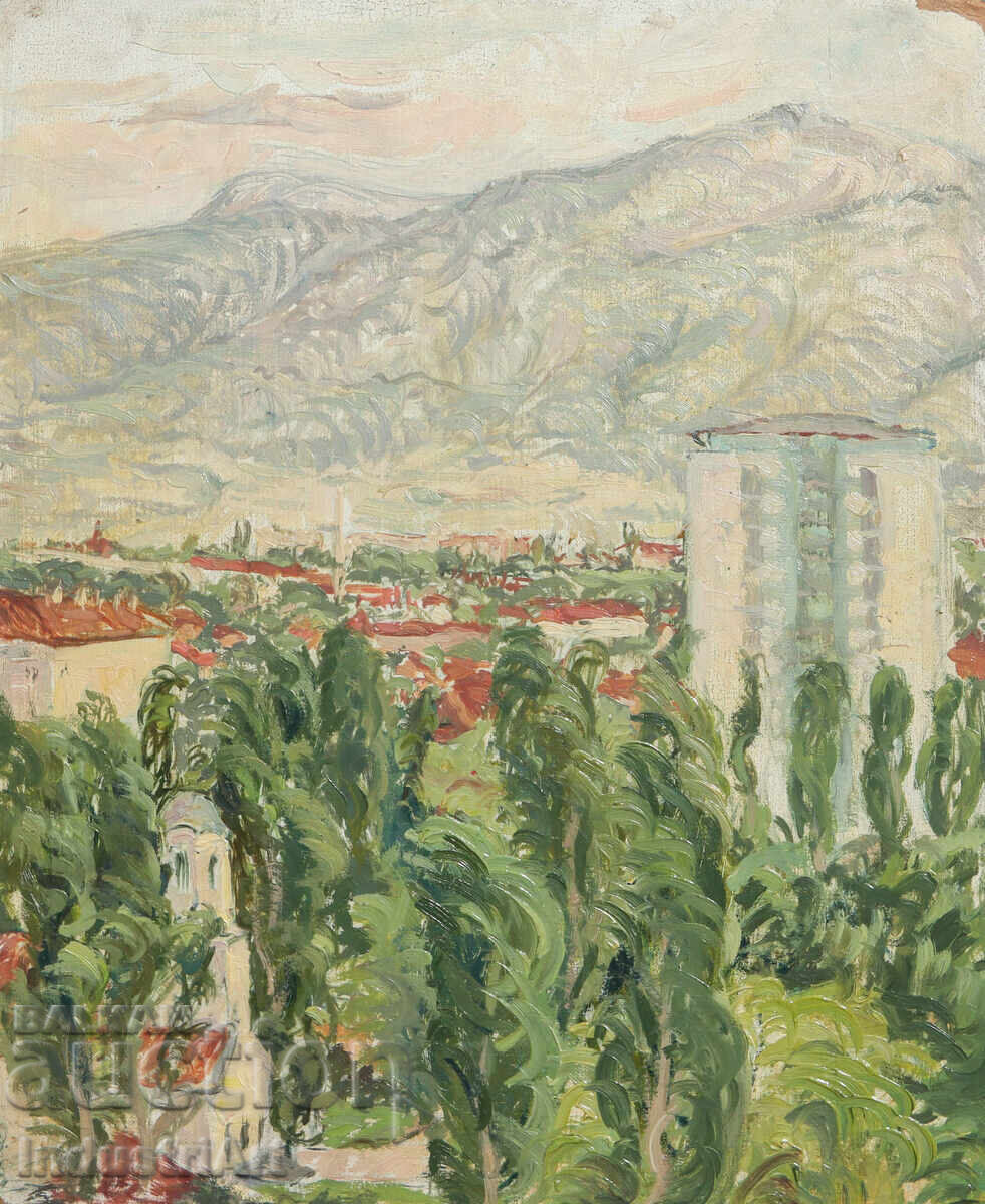 Μέσα του 20ου αιώνα ελαιογραφία αστικό τοπίο