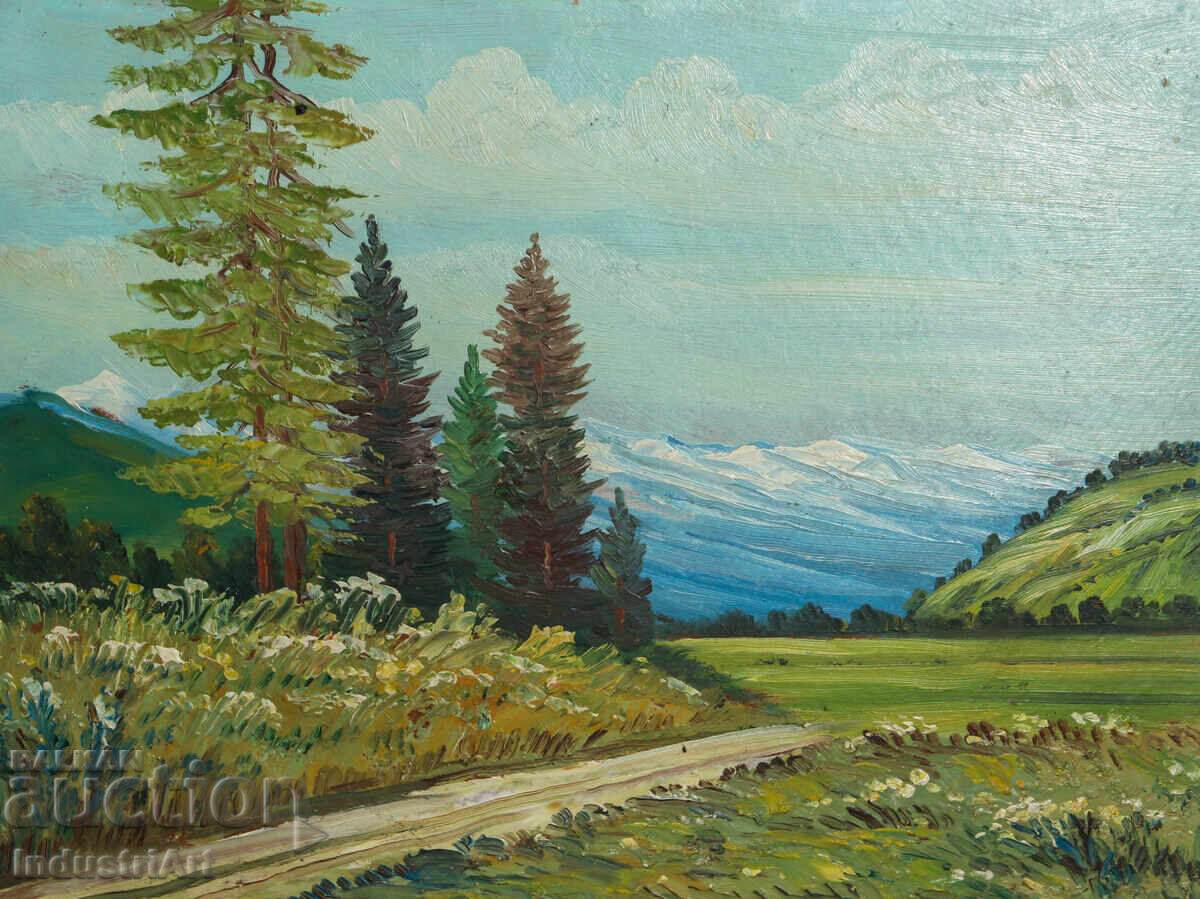 Licitație Tablou vechi, ulei pe pânză, peisaj montan