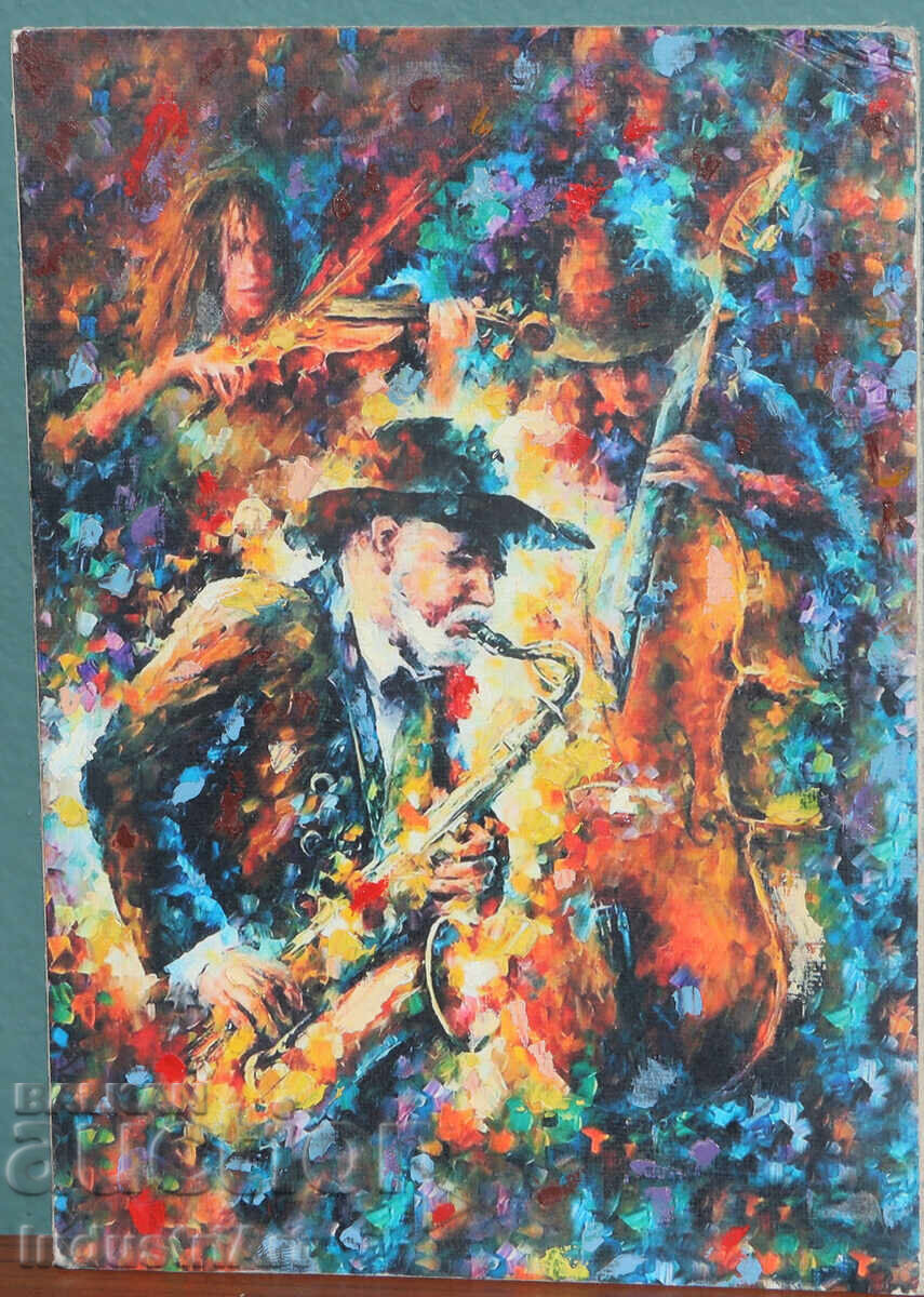 Картина маслени бои джаз музиканти с цена 170.00 лв. | € 86.92 Картина маслени бои джаз музиканти с цена 170.00 лв. | € 86.92