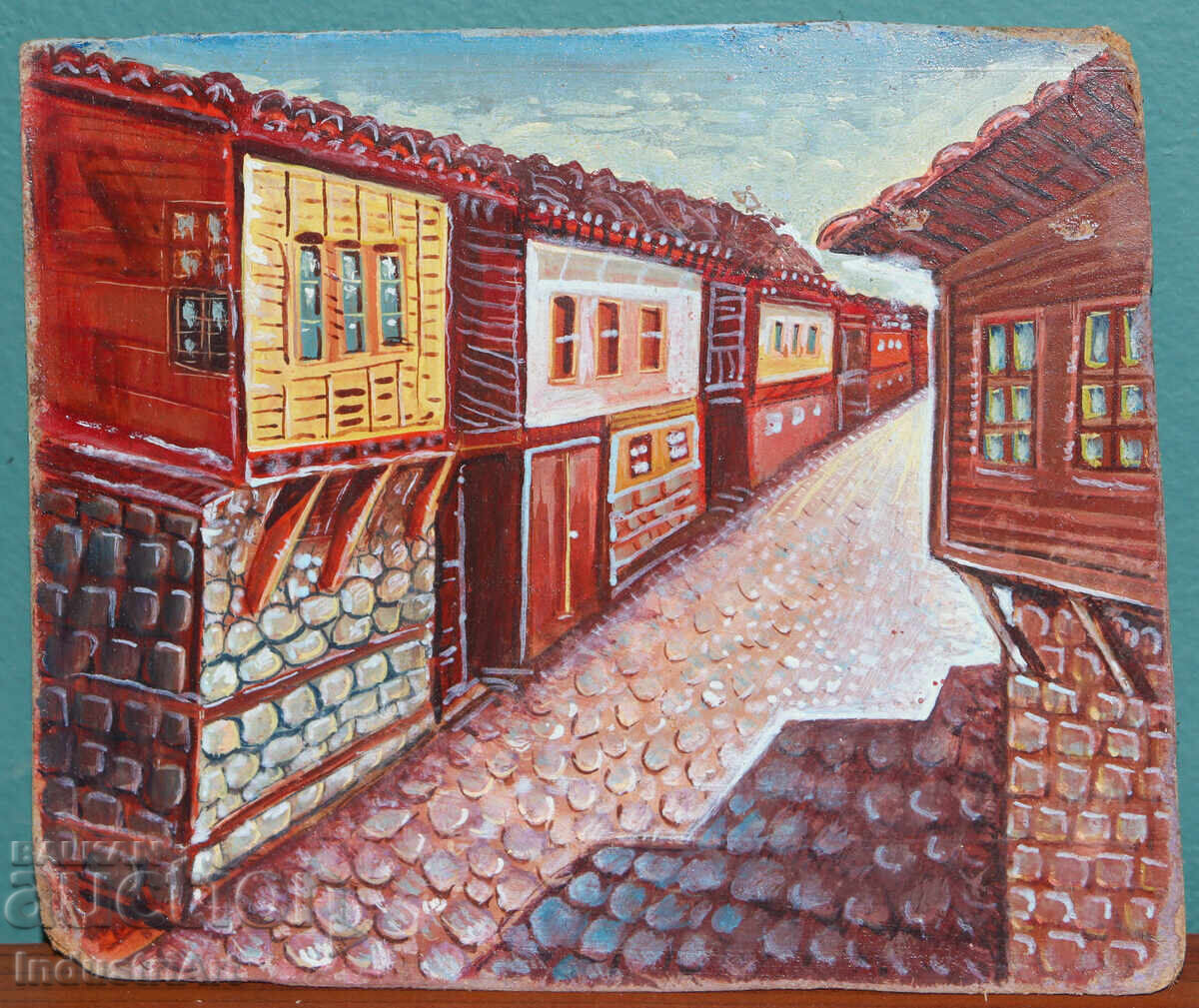 Средата на XX век картина маслени бои наивистичен пейзаж с цена 160.00 лв. | € 81.81