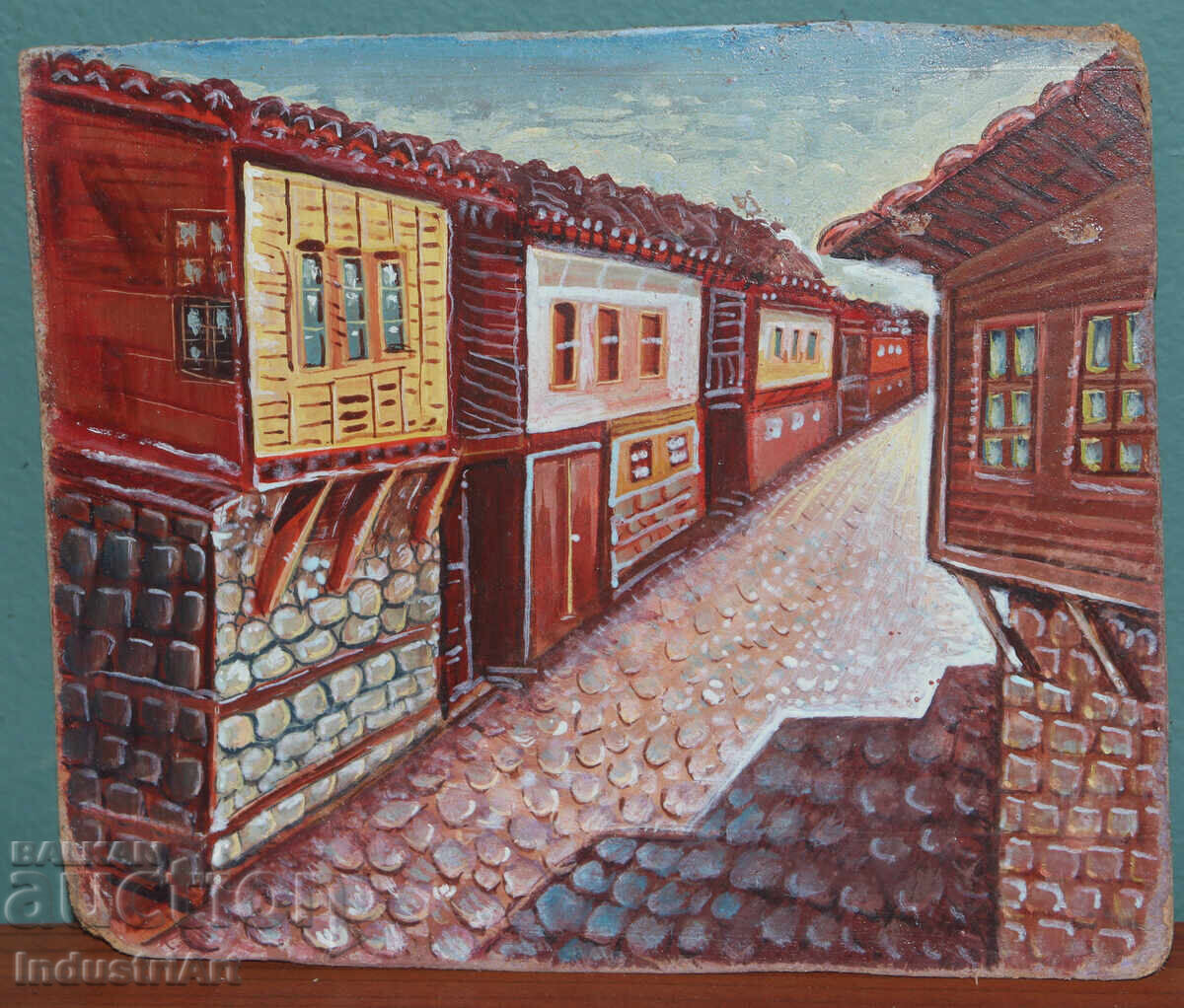 Аукцион Средата на XX век картина маслени бои наивистичен пейзаж