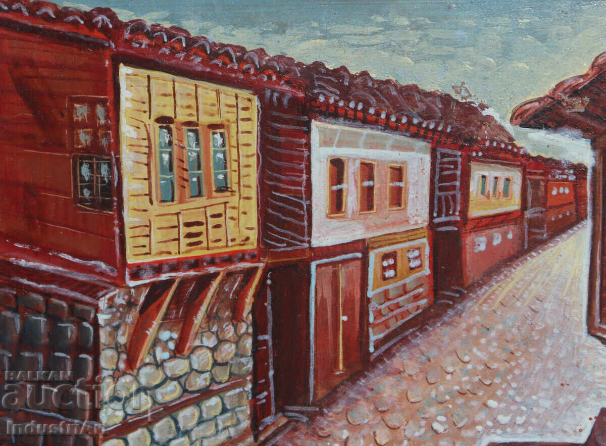 Доставка на Средата на XX век картина маслени бои наивистичен пейзаж