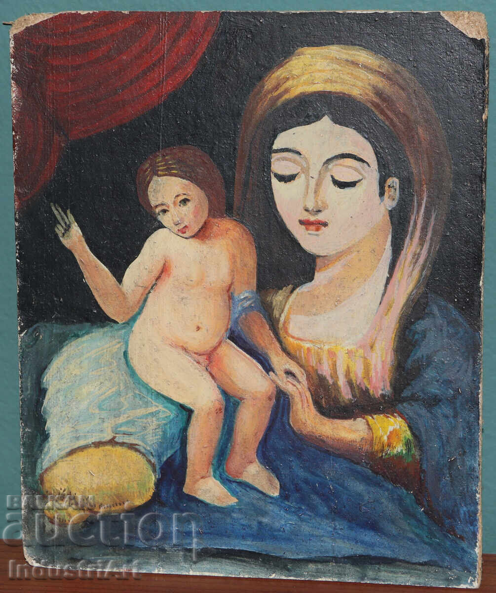 Средата на XX век картина маслени бои Богородица с цена 150.00 лв. | € 76.69