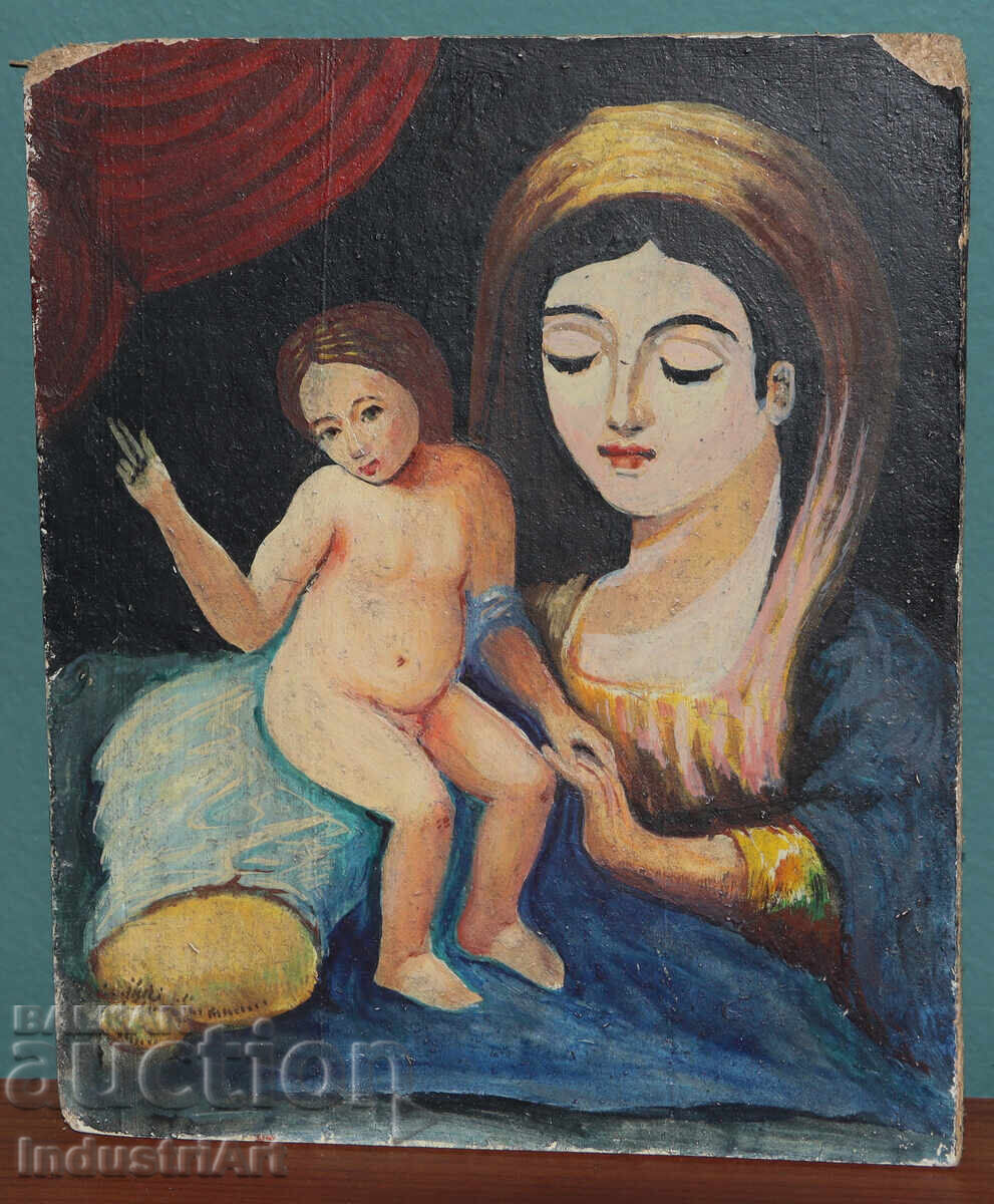 Аукцион Средата на XX век картина маслени бои Богородица