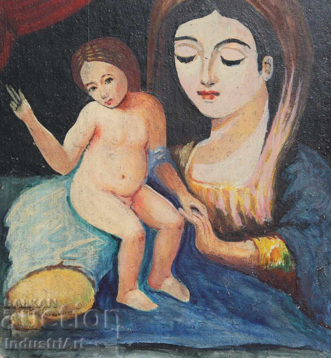 Средата на XX век картина маслени бои Богородица - 5