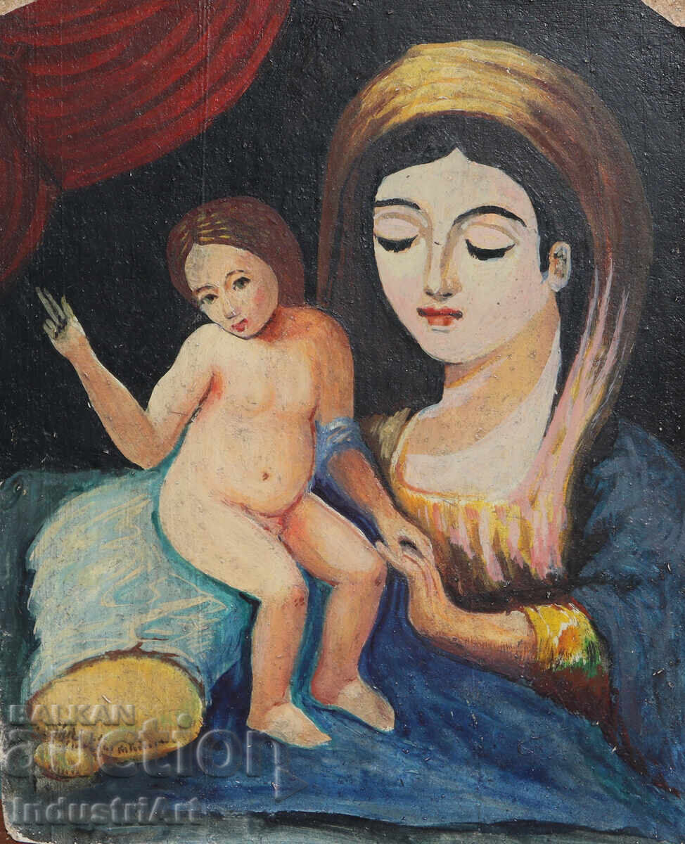 Средата на XX век картина маслени бои Богородица