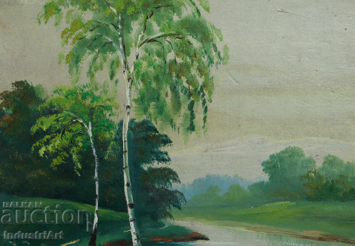 Παράδοση Παλιά ελαιογραφία, ποτάμιο τοπίο