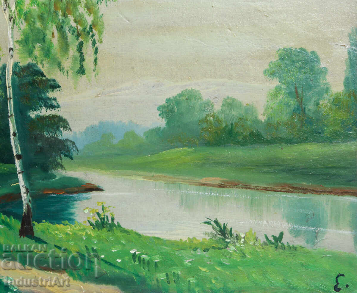 Παλιά ελαιογραφία, ποτάμιο τοπίο - 6