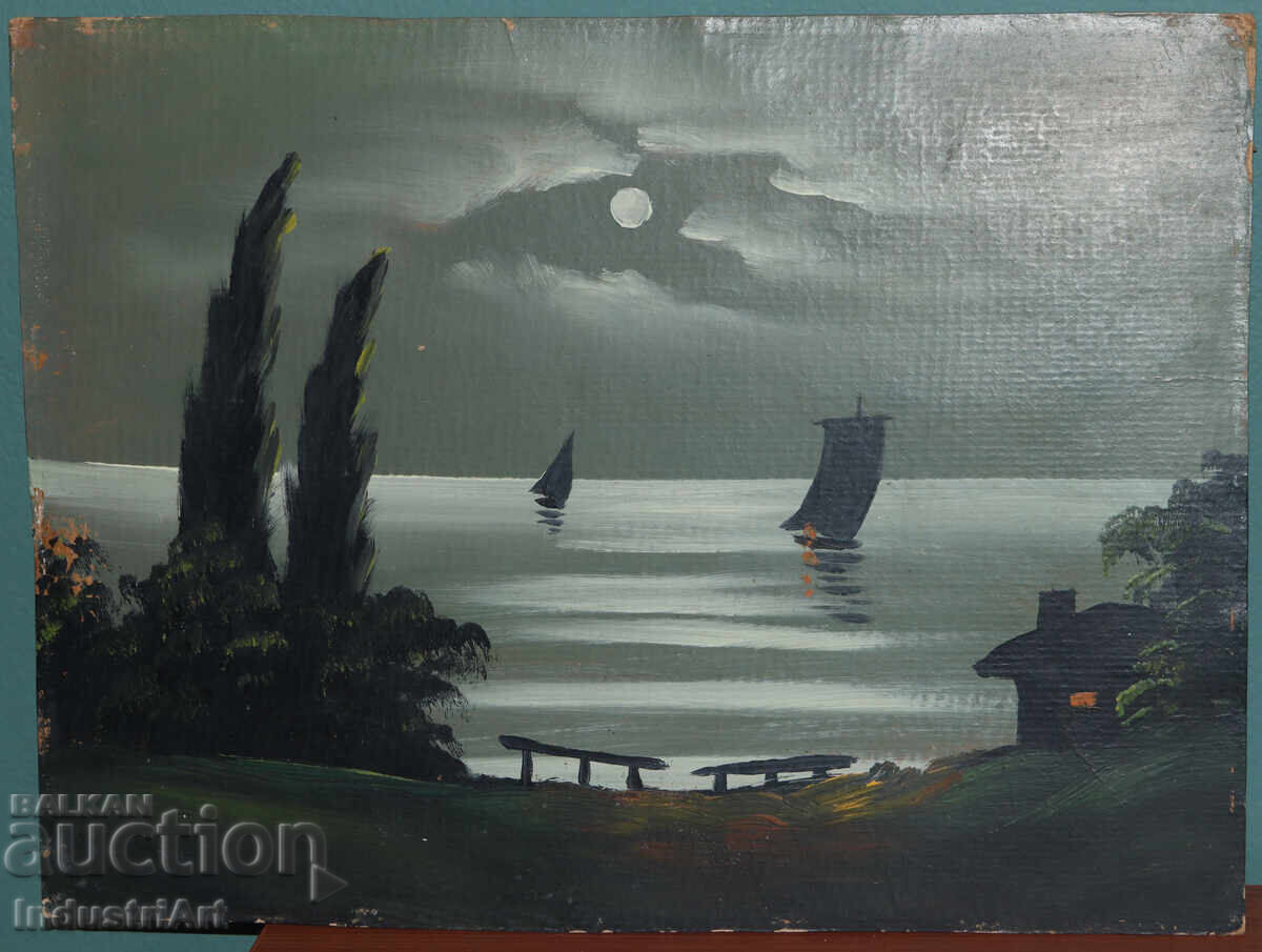 Παλιά ελαιογραφία, νυχτερινό θαλασσινό τοπίο με τιμή 200.00 BGN | € 102.26