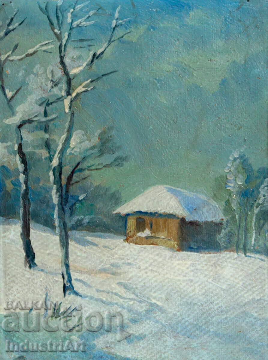 Auction  Old oil painting winter landscape
