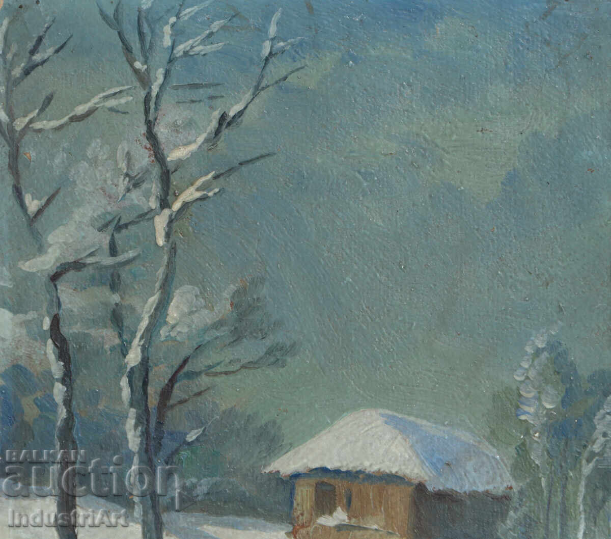 Delivery of Old oil painting winter landscape